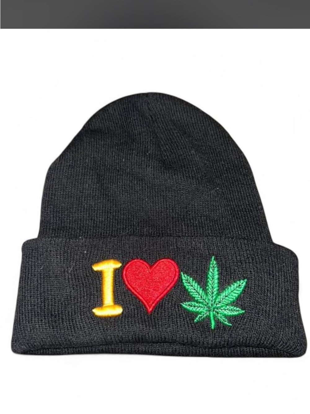 Black Knit Beanie with I Heart Leaf Embroidery